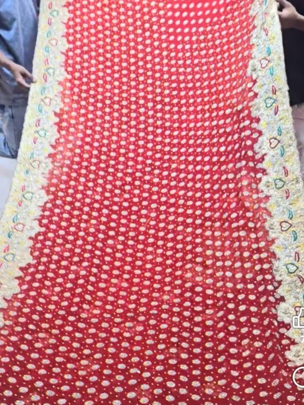 Red jewellery stone work Bollywood saree